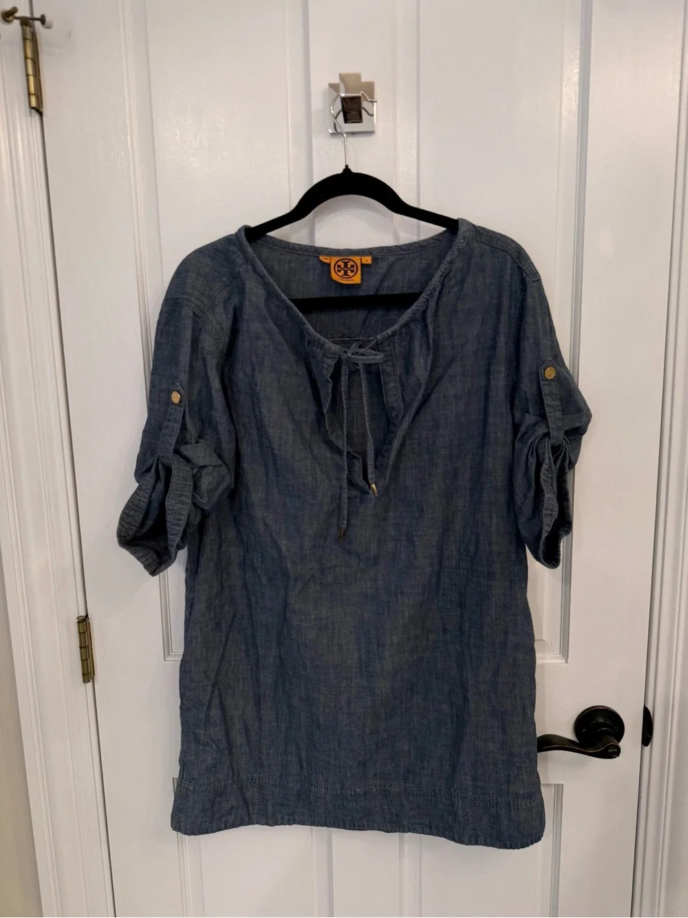 Tory Burch Indigo Chambray Tie-Neck Tunic